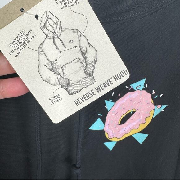 NWT Champion Men's Size M Reverse Weave Black Fresh Donuts Pullover Hoodie - Picture 8 of 12